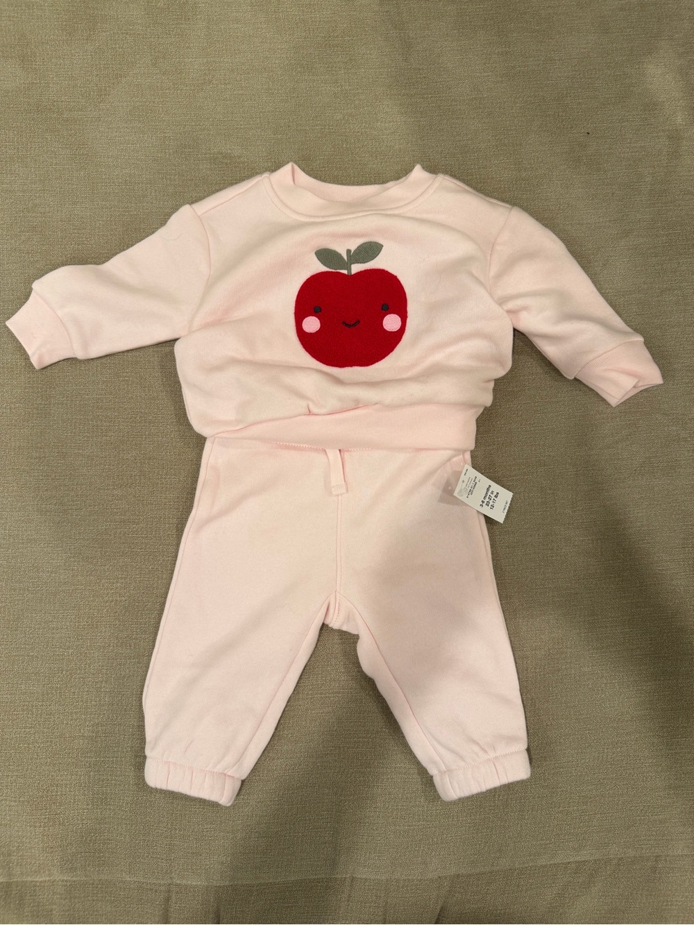 BABY GAP Pink Sweatshirt and Joggers Set with Red Apple